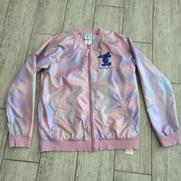 Disney World 50th Anniversary Pink Iridescent Bomber Jacket Kids XL - Picture 4 of 13